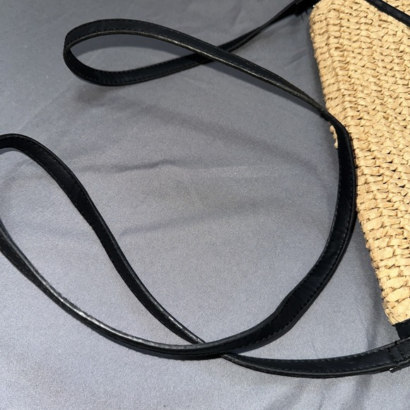 Women's Paper Straw Natural Crossbody Purse Bag Black Faux Leather Trim - Picture 10 of 10